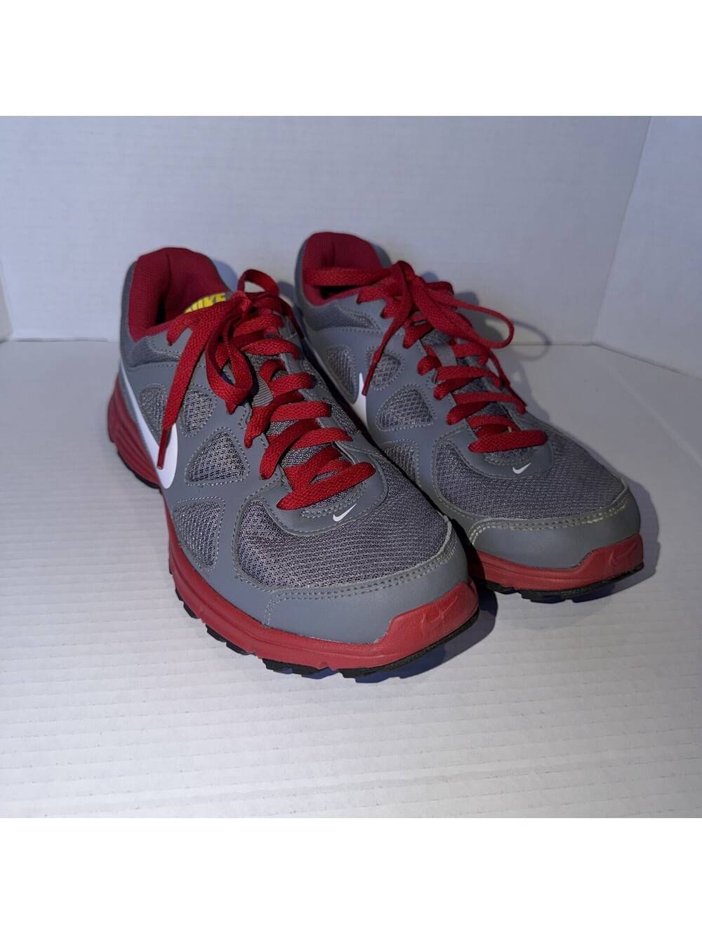 Nike Revolution Wolf Grey Red Running Shoes Men's Size 10